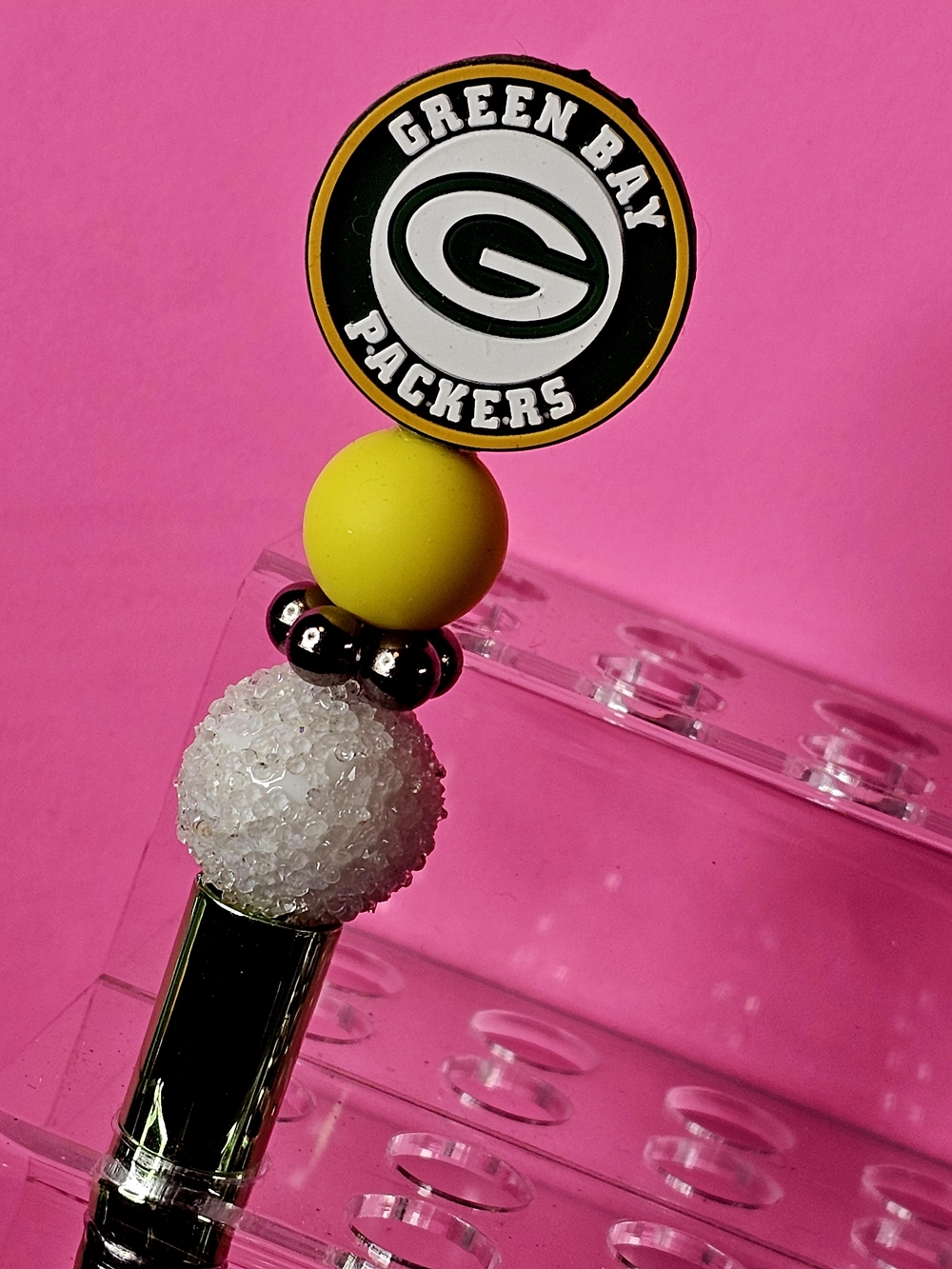NFL Green Bay Packers Sparkly/Blingy Custom Created Super Fan Beaded Pen